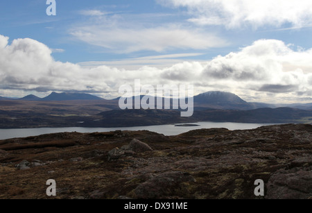 Ben Loyal, Ben Hope und Loch Eriboll betrachtet aus Beinn Ceannabeinne Schottland März 2014 Stockfoto