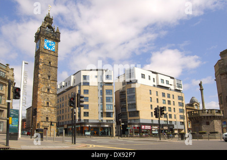 Das Tolbooth Kirchturm und Straße Kreuzung am Kreuz Glasgow in Glasgow, Schottland Stockfoto