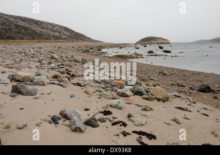 Kanada, Nunavut, Cape Dorset. Mallikjuag Territorial Park. Abgelegenen arktischen Küste Landschaft. Stockfoto