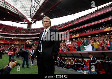 Benfica, Portfugal. 20. März 2014. Benfica die portugiesische Kopf sieht Trainer Jorge Jesus während der UEFA Europa League Runde von 16 Sekunden Bein Fußballspiel zwischen SL Benfica und Tottenham Hotspur im Luz Stadium in Lisboa. Bildnachweis: Filipe Amorim/NurPhoto/ZUMAPRESS.com/Alamy Live-Nachrichten Stockfoto