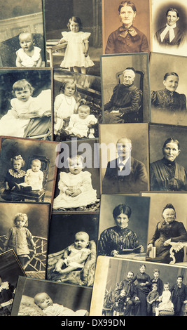 alte Familienfotos. Eltern, Großvater; Großmutter; Kinder. nostalgische Vintage Bilder ab ca. 1900 Stockfoto