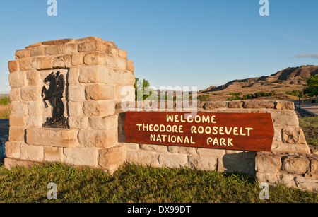 North Dakota, Theodore-Roosevelt-Nationalpark, North Unit, Besucherzentrum, Eingangsschild Stockfoto