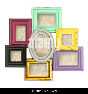 Vintage-Stil rustikalen Rahmen mit Grunge Leinwand isoliert auf weißem Hintergrund. Multicolor Rahmen für Foto und Bild. schäbig Stockfoto