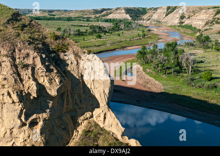 North Dakota, Theodore-Roosevelt-Nationalpark, South Unit, Blick auf Little Missouri River vom Wind Canyon Trail Stockfoto