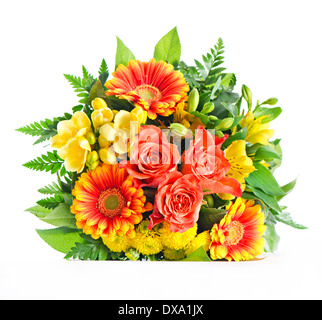 bunte Blumen Blumenstrauß. Gerbera und Rosen Stockfoto