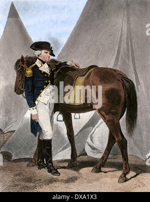 American General Anthony Wayne in seinem Sitz. Handcolorierte Stahlstich Stockfoto