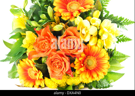 bunte Blumen Blumenstrauß. Gerbera und Rosen Stockfoto