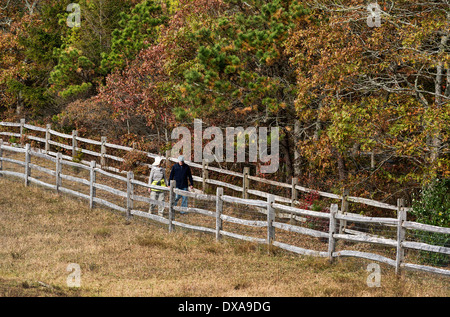 Älteres Paar zu Fuß auf einem Land Weg, Martha's Vineyard, Massachusetts, USA Stockfoto