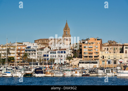 Überblick über die Hafenstadt Palamos, Spanien Stockfoto