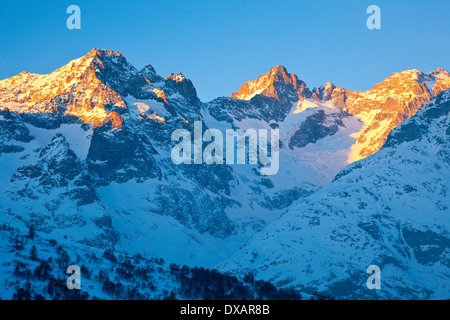 Massiv des Ecrins Palette, Alpen, Frankreich-Blick vom hohen Berg pass Col du Lautaret Stockfoto