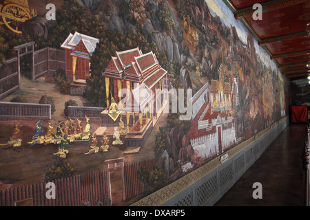 Alten Ramayana Wandbild in The Grand Palace-Tempel in Bangkok, Thailand Stockfoto
