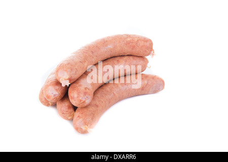 frische Wurst auf weißem Hintergrund Stockfoto