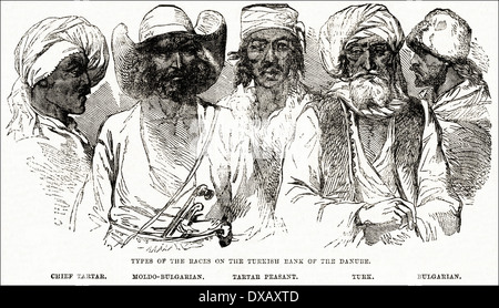 19. Jahrhunderts Männer aus der türkischen Bank der Donau. Viktorianische Gravur ca. 1854 Stockfoto