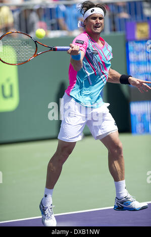 Key Biscayne, Florida, USA. 21. März 2014. Key Biscayne - 20 März: DAVID FERRER (ESP) in Aktion hier Niederlagen Spanier Gabashvili (RUS) 63, 60 während der 2. Runde des 2014 Sony Open Tennisturniers übereinstimmen. (Fotos von Andrew Patron) © Andrew Patron/ZUMAPRESS.com/Alamy Live-Nachrichten Stockfoto