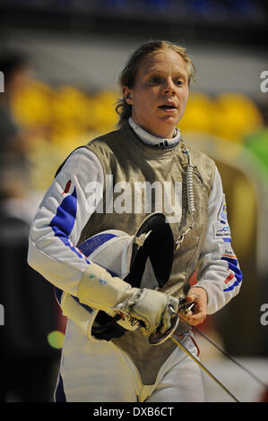 Turin, Italien. 22. März 2014. Astrid Guyart Frankreichs in Aktion während Frauen Fechten Folie-WM. Bildnachweis: Aktion Plus Sport/Alamy Live-Nachrichten Stockfoto