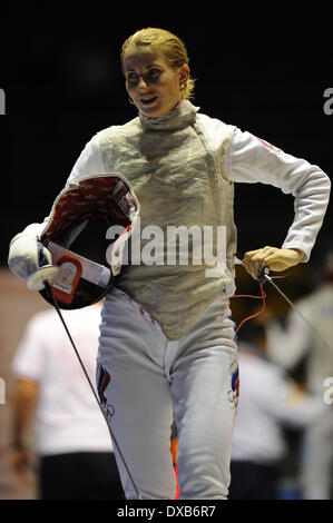 Turin, Italien. 22. März 2014. Inna Deriglazova aus Russland gewinnt den einzelnen Damen Fechten Folie World Cup. Bildnachweis: Aktion Plus Sport/Alamy Live-Nachrichten Stockfoto