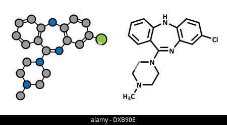Clozapin atypische Antipsychotika Wirkstoffmolekül. Neuroleptische Medizin in der Behandlung der Schizophrenie verwendet. Stockfoto