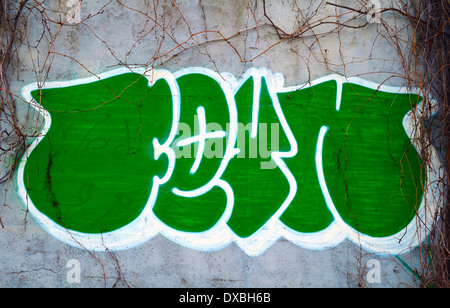 Graffiti, Sprüher, Grafitti, weiß, schwarz, künstlerische, Tapete, Straße, Ziegel, bunte, Teenager, Ausdruck, rot, tag Stockfoto