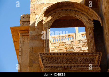 Detail einer von ONAR's Quila" Fenster (Jaisalmer Fort). Rajasthan, Indien. Stockfoto