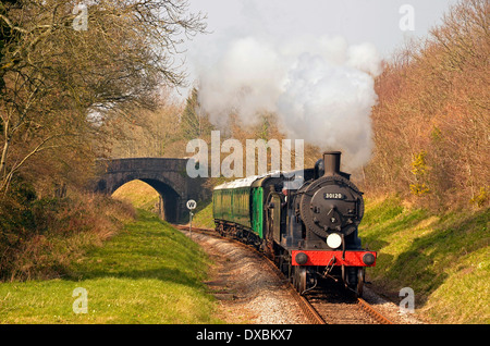 Eine Nachstellung des eine typische Dorset Branch Line-Zug von den späten 1950er Jahren auf der Swanage Railway, Dorset. Stockfoto