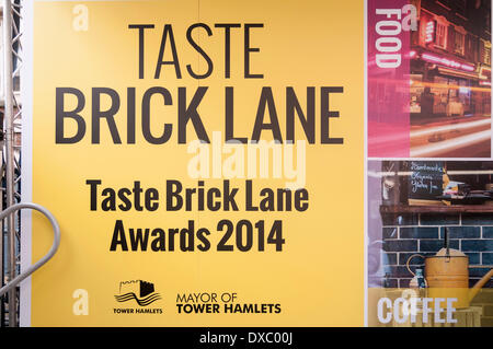 Brick Lane, London, UK, 23. März 2014.  Brick Lane beherbergt den Geschmack Brick Lane Awards 2014, um die Küche der Region zu feiern. Bildnachweis: Stephen Chung/Alamy Live-Nachrichten Stockfoto