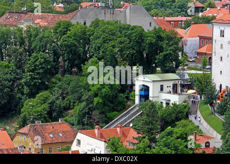 Standseilbahn Zagreb, Anschluss der Ilica-Straße mit Strossmayer Promenade, die Standseilbahn wurde 1890 gebaut. Stockfoto