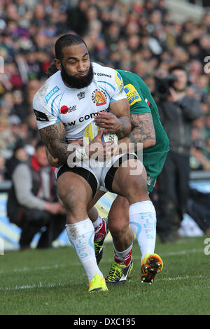 Leicester, UK. 23. März 2014. Fetu'u Vainikolo of Exeter Chiefs in Aktion während der Aviva Premiership Rugby-Match zwischen Leicester Tigers und Exeter Welford Road Credit: Action Plus Sport/Alamy Live News Stockfoto