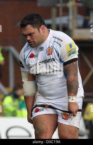 Leicester, UK. 23. März 2014. Hoani Tui von Exeter Chiefs in mürrische Stimmung während der Aviva Premiership Rugby-Match zwischen Leicester Tigers und Exeter Welford Road Credit: Action Plus Sport/Alamy Live News Stockfoto