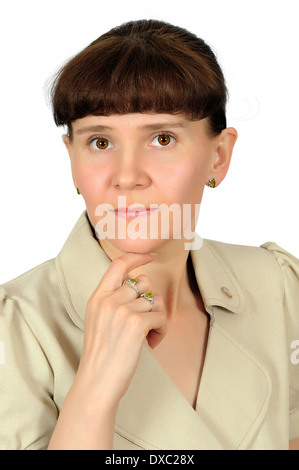 Porträt einer Europäerin mit Augen die Farbe des Bernsteins Stockfoto