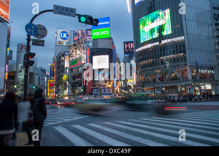 Shibuya-Kreuzung in der Abenddämmerung, Tokyo, Japan Stockfoto