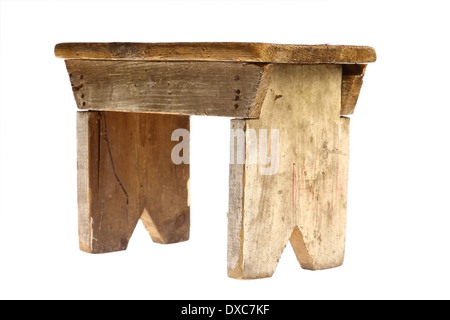 Farbe-Schuss von einem Vintage Hocker isoliert auf weiss. Stockfoto