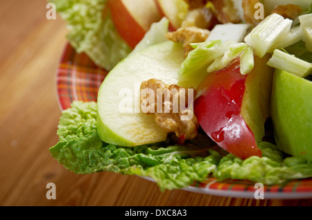 Waldorf-Salat gemacht, frische Äpfel, Sellerie und walnuts.farm-Stil Stockfoto