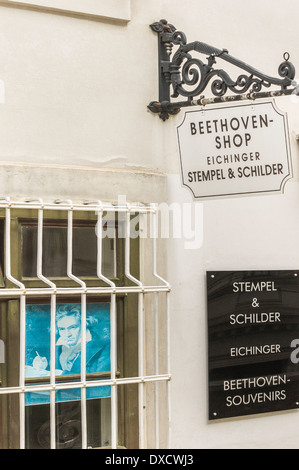 Beethoven-Shop Verkauf von Stempel, Schilder und andere Beethoven Souvenirs, Wien, Österreich Stockfoto