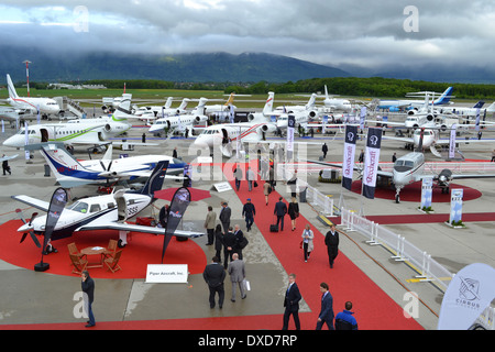 Flugzeuge auf der Ebace 2013 am internationalen Flughafen Genf, Schweiz. Stockfoto