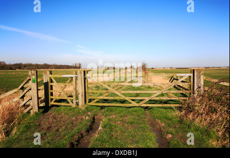 Ein Beispiel für eine fünf bar Tor auf Upton Marshes, Norfolk, England, Vereinigtes Königreich. Stockfoto