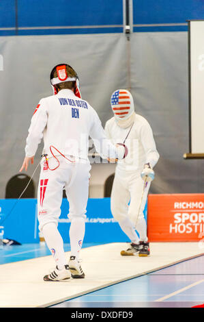 Vancouver Männer 2014 Grand Prix der Degen im Richmond Olympic Oval Richmond, Britisch-Kolumbien Kanada am 23. März 2014. Fotograf: Frank Pali Stockfoto