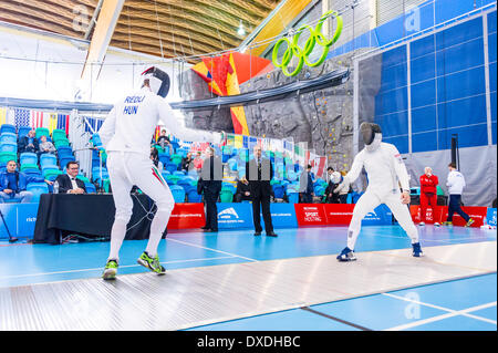 Vancouver Männer 2014 Grand Prix der Degen im Richmond Olympic Oval Richmond, Britisch-Kolumbien Kanada am 23. März 2014. Fotograf: Frank Pali Stockfoto