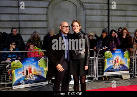 Mayfair, London, UK. 24. März 2014. Stanley Tucci und Frau. Die Stars der Muppets 'Most Wanted' Ankunft im Curzon Kino in Mayfair für screening-VIP. Bildnachweis: Rachel Megawhat/Alamy Live-Nachrichten Stockfoto