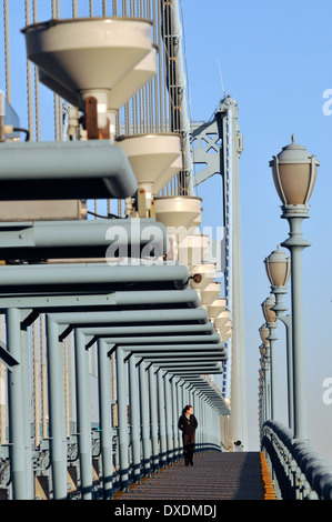 Benjamin Franklin Brücke über den Delaware River zwischen Philadelphia, Pennsylvania und Camden, New Jersey. Stockfoto