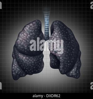 Menschlichen Lunge Gesundheitswesen Krankheitskonzept als ein Rückgang der Atemfunktion, die durch Krebs oder Krankheit als schwarze Lunge als beschädigte Organ langsam verlieren Funktion. Stockfoto