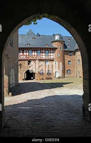 Schloss, Innenhof, Steinau eine Strasse der Bezirk Main-Kinzig-Kreis, Hessen, Deutschland Stockfoto