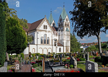 Kirche St. Bonifatius, Kloster, Friedhof, Hünfeld, Landkreis Fulda, Hessen, Deutschland / Hünfeld Stockfoto