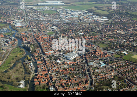 Luftaufnahme der Stadt Newark, England. Vollständiger Name: Newark-auf-Trent, Großbritannien Stockfoto