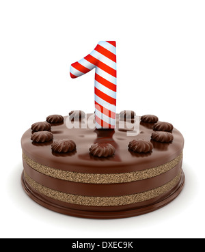 Kuchen für den ersten Jahrestag (durchgeführt in 3d) Stockfoto