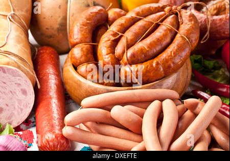 Vielzahl von Wurstwaren. Nahaufnahme. Stockfoto