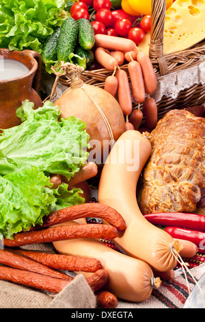 Vielzahl von Wurstwaren. Nahaufnahme. Stockfoto