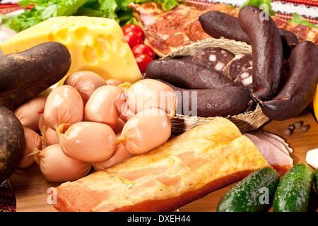 Vielzahl von Wurstwaren. Nahaufnahme. Stockfoto