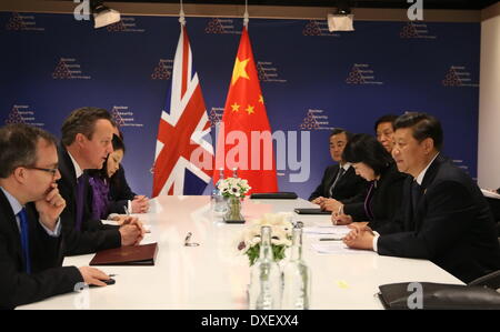 Den Haag, Niederlande. 25. März 2014. Chinesischen Staatspräsidenten Xi Jinping (1. R) trifft sich mit der britische Premierminister David Cameron in den Haag, Niederlande, 25. März 2014. Bildnachweis: Liu Weibing/Xinhua/Alamy Live-Nachrichten Stockfoto