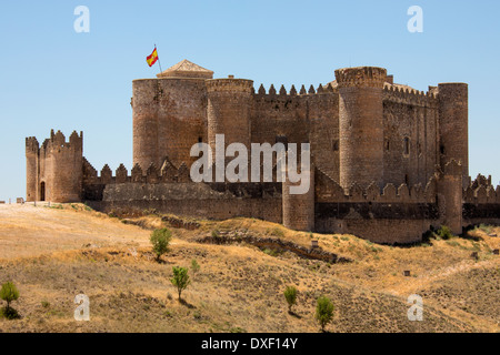 Die Riuns der Burg von Belmonte in der Region La Mancha in Zentralspanien. Stockfoto