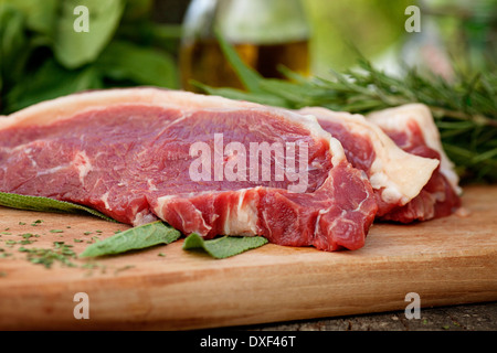 Rohes Fleisch. Mariniertes Fleisch zum Grillen Stockfoto